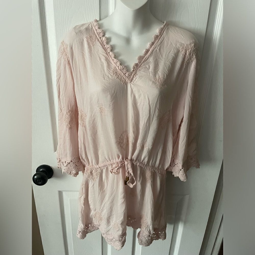 Blue Island Women’s Pink Boho Embroidered Beach/pool Cover Up Size M